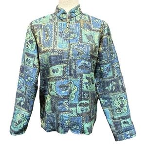 Coldwater Creek Patchwork Floral Tapestry Zip Jacket Size 8 Medium Teal Artsy